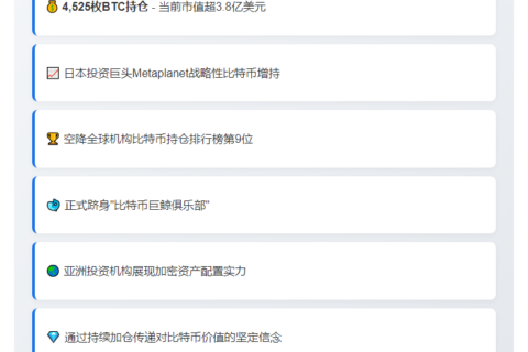 Metaplanet跃居比特币持仓前九