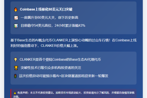 CLANKER冲破60美元