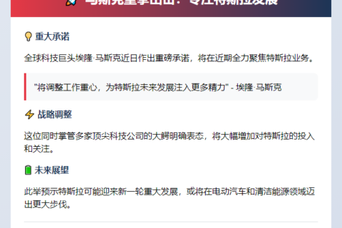 马斯克：下月专注特斯拉