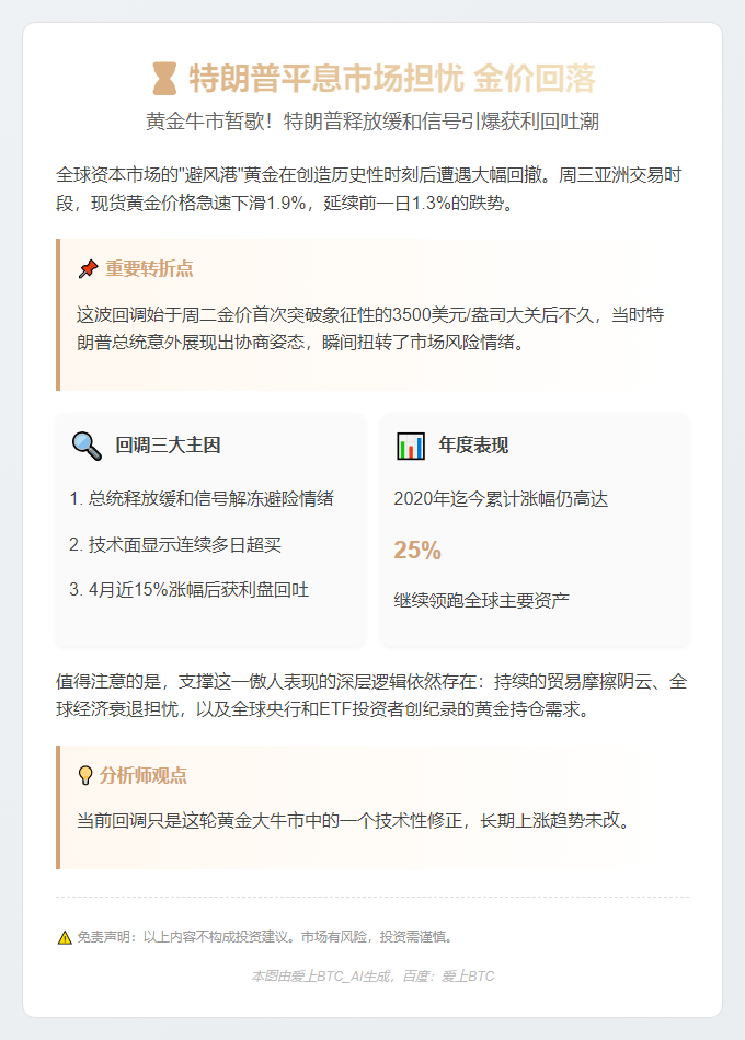 特朗普平息市场担忧 金价回落