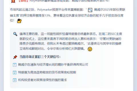 鲍威尔被免职概率降至13%
