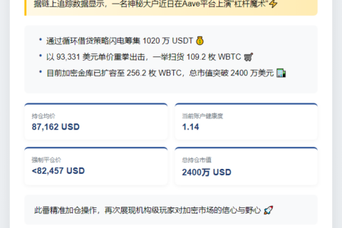 鲸鱼借1020万USDT增持109枚WBTC