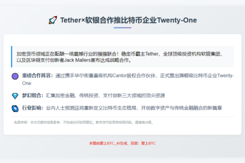 Tether软银合作推比特币企业Twenty-One