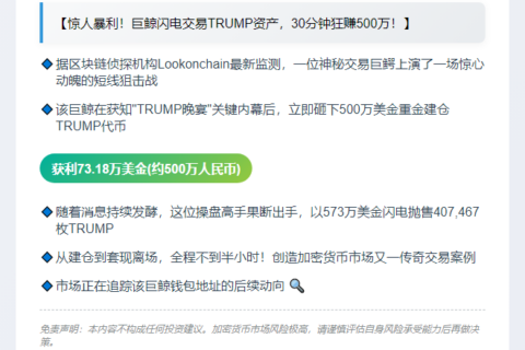 "大鲸鱼抛售TRUMP获利73万美元"