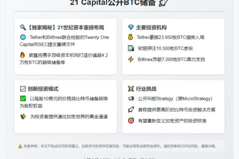 21 Capital公开BTC储备：Tether和软银为主要来源
