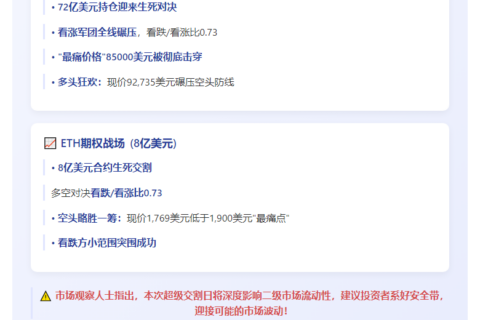 80亿美元BTC、ETH期权周五到期