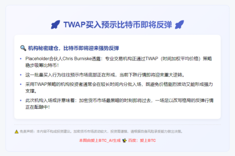 "Placeholder：TWAP买入预示比特币即将反弹"