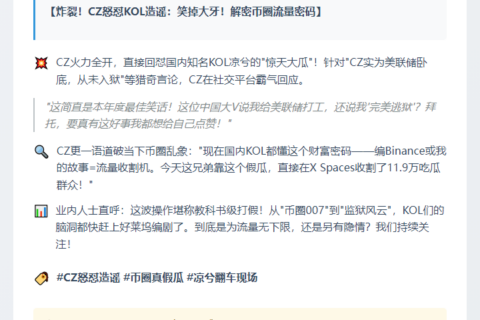 CZ怒斥KOL造谣：滑稽至极