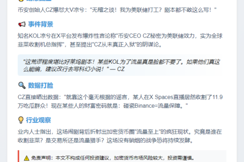 CZ怒斥凉兮谣言"为美联储做事"