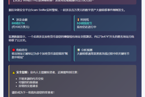 巨额ETH转移：108万美元被盗