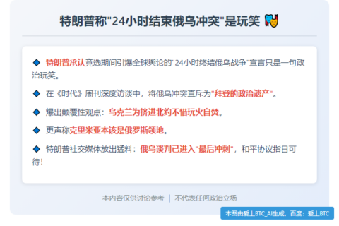 特朗普称"24小时结束俄乌冲突"是玩笑