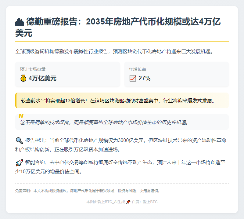 德勤：2035年房地产代币化或达4万亿