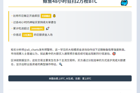 鲸鱼48小时狂扫2万枚BTC
