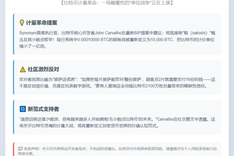 比特币核心开发者提议废除"聪"单位引争议