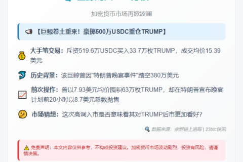 巨鲸购入33.7万枚TRUMP