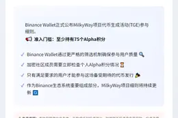 Binance公布MilkyWay TGE门槛：需75 Alpha积分