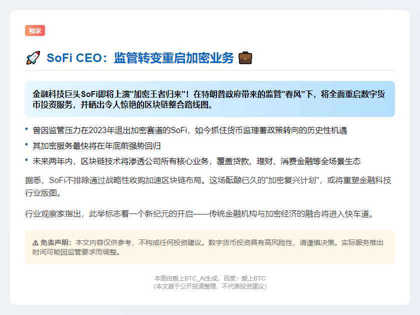 SoFi CEO：监管转变重启加密业务