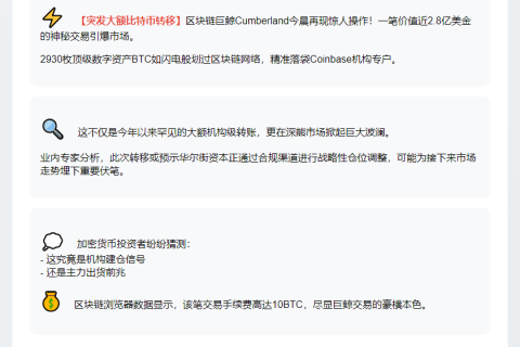 Cumberland转移2930枚BTC至Coinbase