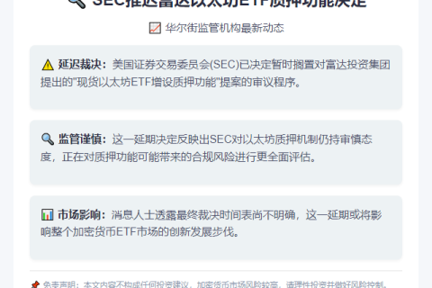 SEC推迟富达以太坊ETF质押功能决定