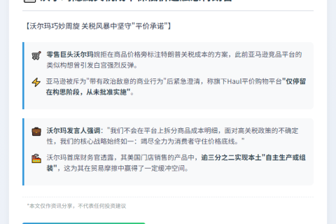 沃尔玛隐藏关税成本保低价避触怒特朗普