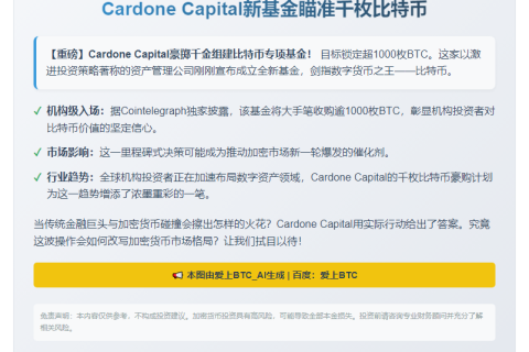 Cardone Capital新基金瞄准千枚比特币