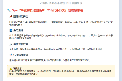 OpenZK将销毁25%代币