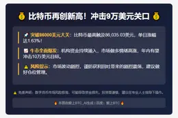 比特币冲上86000美元