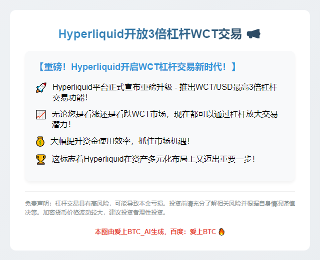 Hyperliquid开放3倍杠杆WCT交易