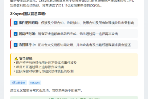 ZKsync遭黑客攻击，1.11亿ZK代币被盗