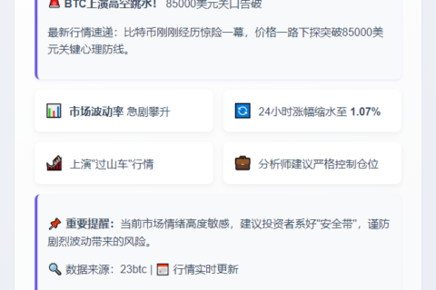比特币失守85000美元