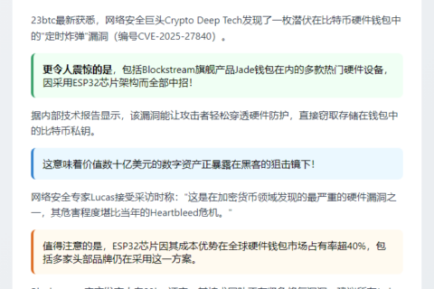 警惕！比特币钱包现漏洞恐泄露私钥