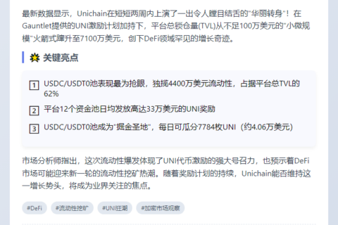 Unichain TVL突破7100万