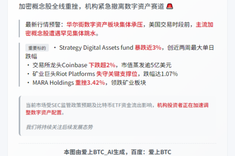 "数字货币概念股普跌：Strategy下滑2.9%"