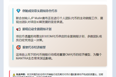 MANTRA 联创销毁团队代币份额，拟建销毁程序