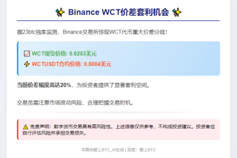 Binance上WCT现货合约价差显著
