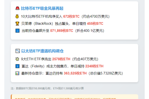 美比特币ETF日净流入672枚