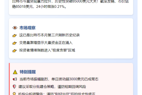 比特币站上8.5万美元