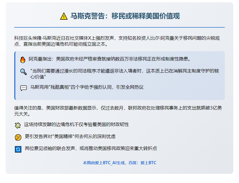 马斯克警告：移民或稀释美国价值观