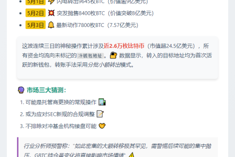 灰度3日转移7800枚BTC至未知地址