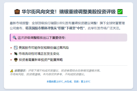瑞银下调美股评级至中性