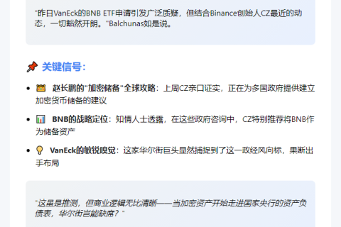 赵长鹏关系网或推动BNB ETF申请