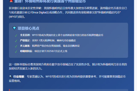 怀俄明州7月首发州稳定币
