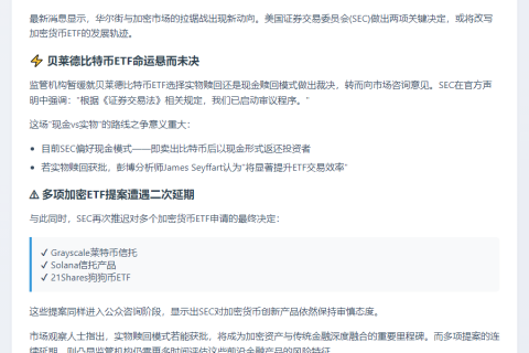 SEC征询贝莱德比特币ETF意见，推迟SOL与DOGE提案