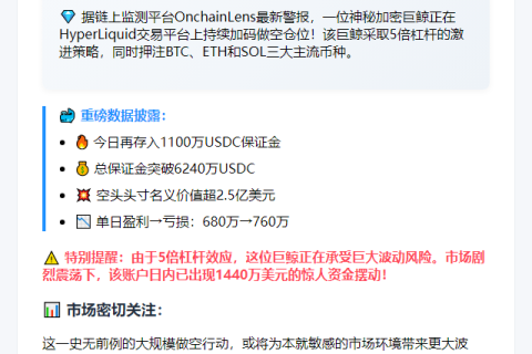 巨鲸5倍杠杆做空超2.5亿美元