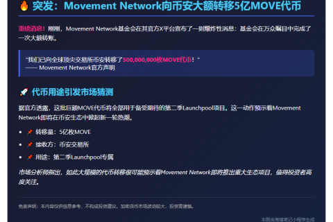 5亿MOVE转入币安助力第二季Launchpool