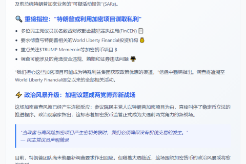 美民主党促查特朗普加密交易疑涉贿