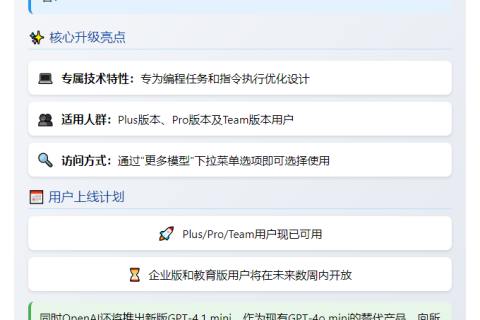 ChatGPT用户现可体验GPT-4.1