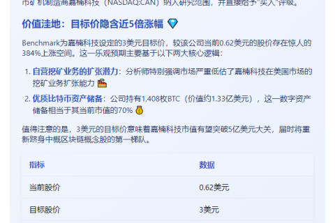 Benchmark评级：嘉楠科技买入 看涨5倍