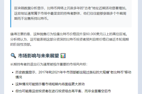 比特币持有者套现 或预示价格见顶