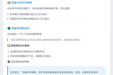 贝莱德CEO：未来3个月市场波动加剧
